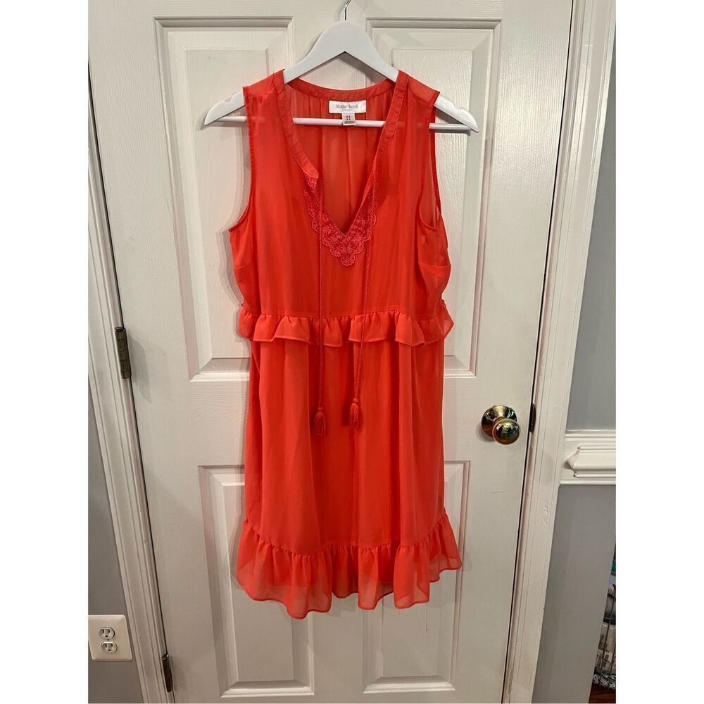 Motherhood Maternity Salmon Sleeveless Summer Tassel Dress sz M EUC